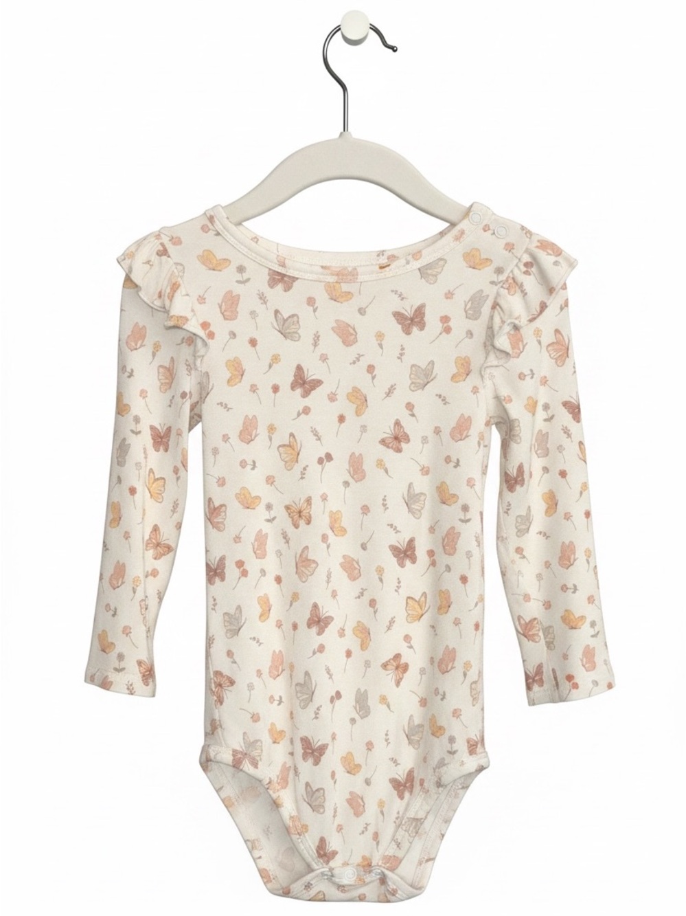 Posh Peanut Kelcie Ruffled Long Sleeve Bodysuit - Butterfly Print - 2T